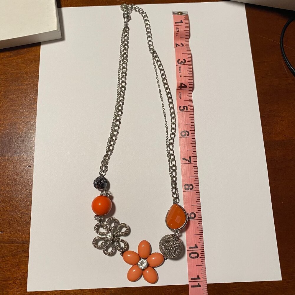 Orange/Silver Statement Necklace - Picture 6 of 6